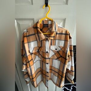 HFX Women’s Yellow Black Plaid Shirt Jacket Shacket Large